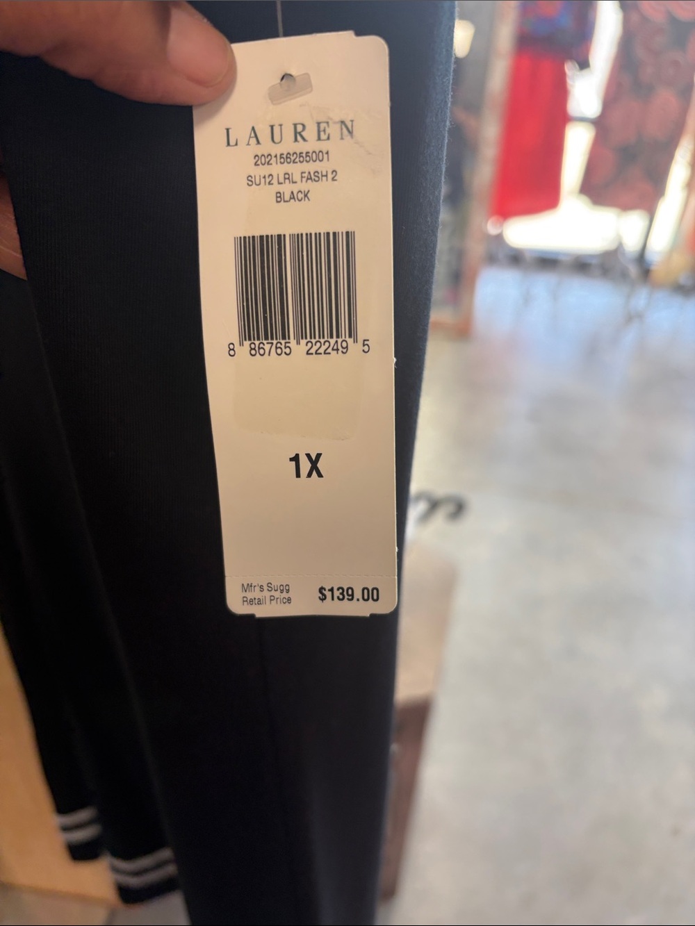 Lauren Ralph Lauren Black Midi Dress with White Hem Stripes - Picture 6 of 6